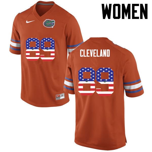 Women's NCAA Florida Gators Tyrie Cleveland #89 Stitched Authentic USA Flag Fashion Nike Orange College Football Jersey SOP1465TT